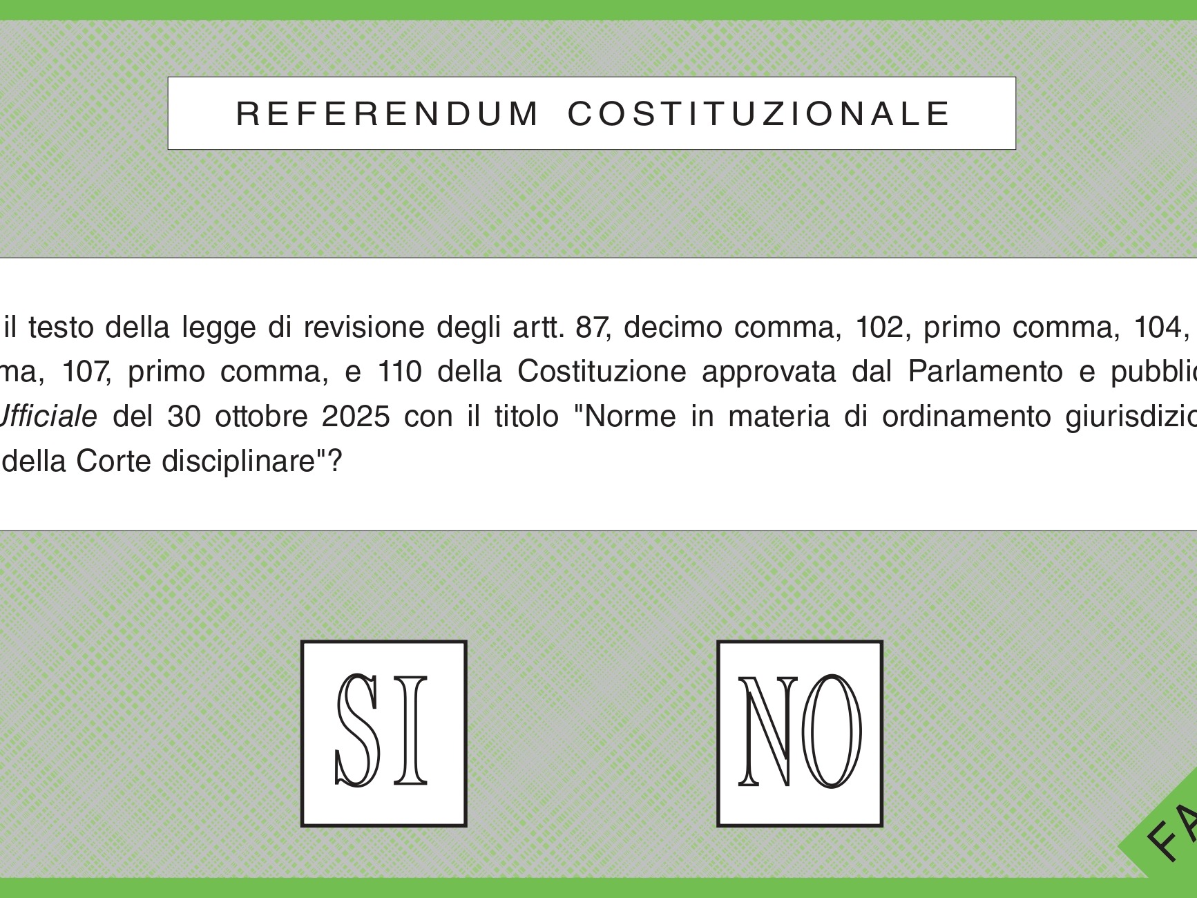 PROVINCIA GRANDA - Il fac-simile della scheda elettorale con il quesito referendario