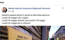 Assessore Marnati: «Lunedì aprono negozi ed estetisti, martedì i parrucchieri, il 25 bar e ristoranti»