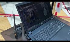 Ripresa del 18 maggio, dopo l'allentamento del  lockdown per il coronavirus: Galleria commerciale di Mondovicino con il termoscanner a distanza all'ingresso.