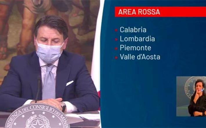 Ufficiale, Conte: «Il Piemonte è area rossa, attive le misure più stringenti da venerdì»Aperte solo scuole Infanzia, Elementari e prima media Vietati gli spostamenti anche all’interno dei Comuni