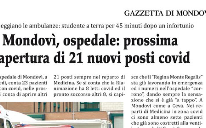 Mondovì, ospedale: prossima l’apertura di 21 nuovi posti covid