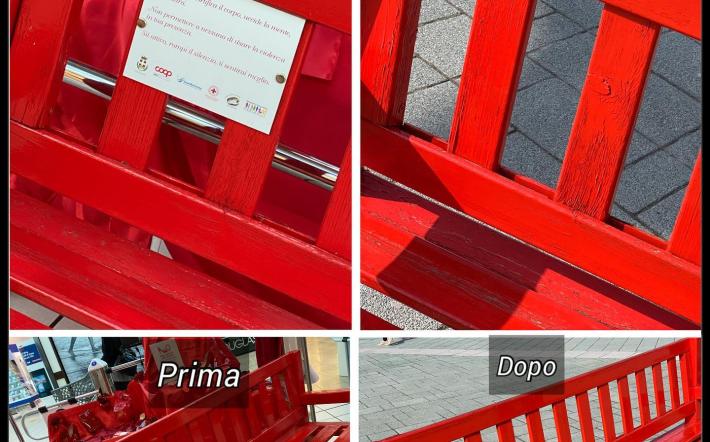 Rubata la targhetta commemorativa dalla panchina rossa a Mondovicino
