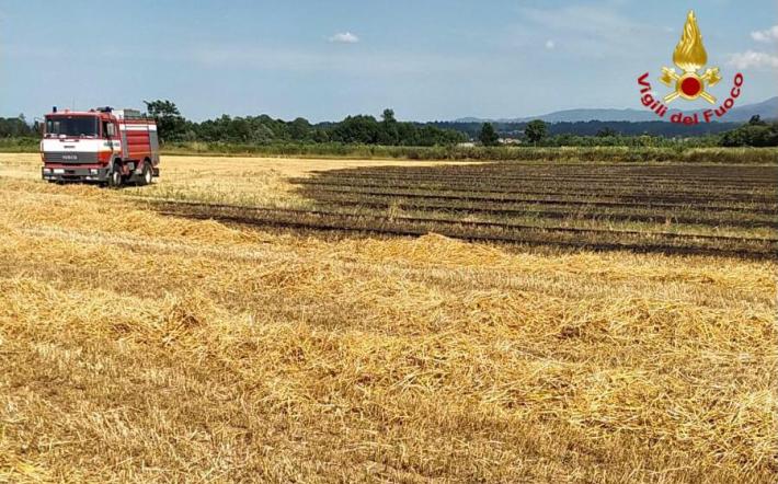 A fuoco un campo di grano a Margarita. Intervento dei vigili del fuoco di Morozzo