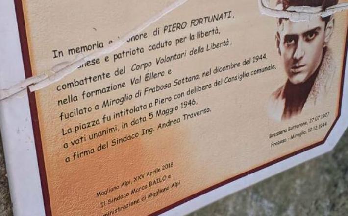 Magliano Alpi: danneggiata la lapide in memoria del partigiano Fortunato