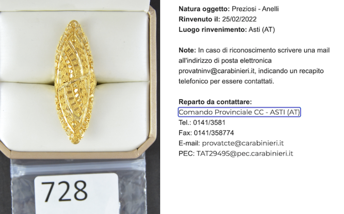 Carabinieri: 37 kg di gioielli sequestrati, si cercano i legittimi proprietari tra Cuneo ed Asti