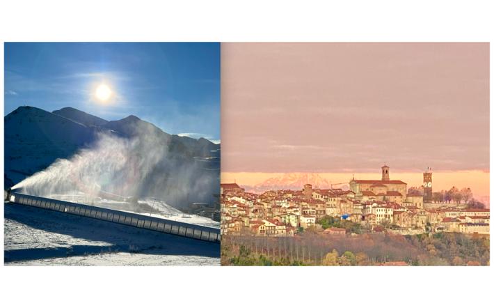 Che meteo sarà? A Prato Nevoso si spara con i cannoni, Monviso coperto a metà