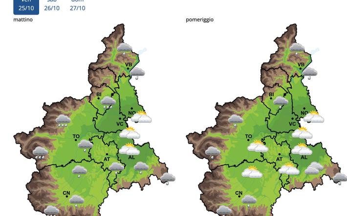 Arpa Piemonte: peggioramento meteo dalla notte di venerdì
