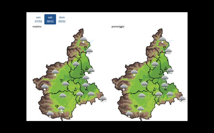 Arpa, previsioni per sabato: quota neve sui 300-400 m sul basso Piemonte