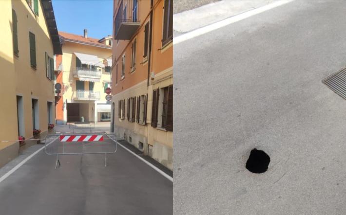 Carrù: si apre un buco nell’asfalto in via Marconi
